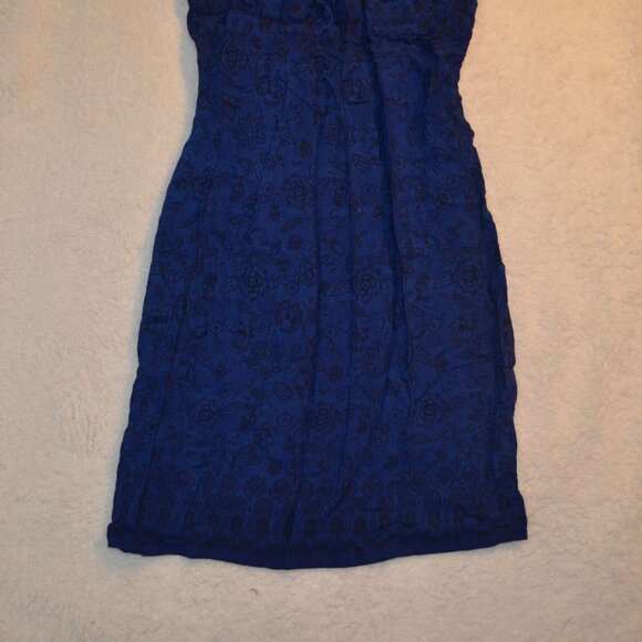 xhiliration y2k blue peasant sheath dress w black floral print szM - Picture 3 of 14